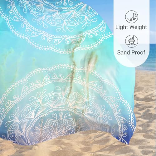 Sunlit Silky Soft Sand Proof Beach Blanket 106"x81" / 85"x72" Sand Proof Mat with Corner Pockets and Mesh Bag for Beach Party, Travel, Camping and Outdoor Music Festival, Mandala - color: Ombre Blue, size: 85"x72"
