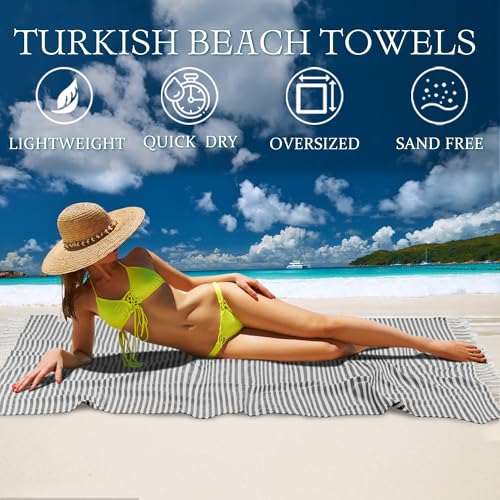 Turkish Striped Beach Towels Bulk Oversized 39"x71" Large Bath and Pool Set Quick Dry Lightweight Travel Towel for Adult,100% Cotton TEBT-18-1black - color: Black, size: 1 Pack