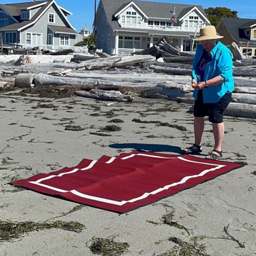 Mountain Mat Recycled Plastic Personal Outdoor Mat for Beach, Camping, picnics, Sand, RVs (Maroon with Carry Bag, 5'x7') - color: Maroon [5x7], style: 5' x 7'