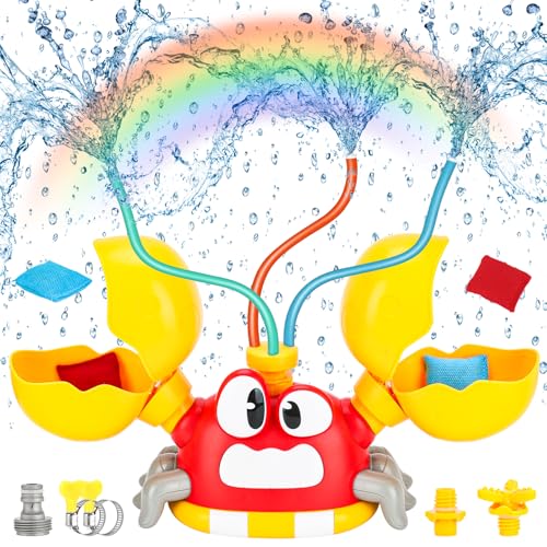 Water Sprinkler for Kids, Summer Outside Water Toys Attached to Garden Hose with 3 Spray Patterns & 4 Bean Bags for Toss Game, Kids Sprinklers for Yard Lawn Pool Games for Age 4-12 Yr Old Boys Girls - color: Red