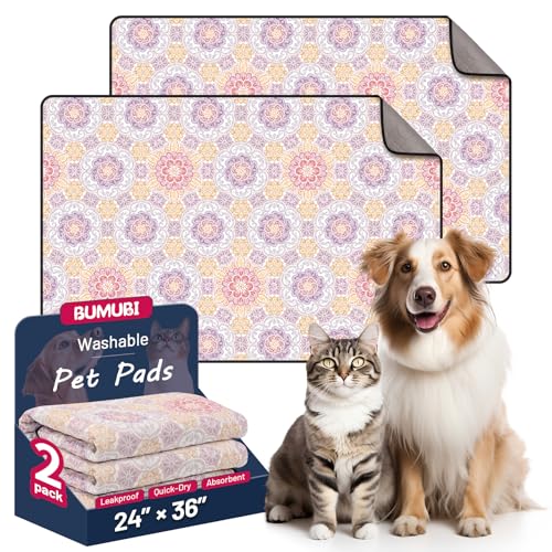 Washable Dog Pee Pads - Absorbent Reusable Puppy Training Pads, Waterproof Leak - Proof & Non - Slip for Crate Whelping Potty Training 24x36 (Pack of 2) - color: Pastel Multicolor, size: 24x36in(Pack of 2)