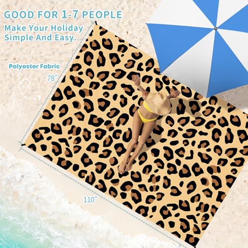 Beach Blanket 78''×110'' Suits 1-7 Adults Waterproof Sandproof Lightweight Oversized Large Picnic Mat Blanket for Beach Travel Camping Picnic Hiking - color: Leopard Print, size: 9'2" x 6'6"