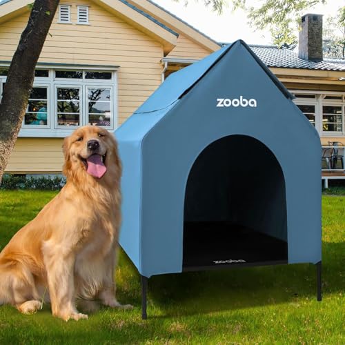 Zooba 36" Large Dog House for Large Dog Indoor or Outside, Weatherproof 600D PVC Outdoor, Featuring Breathable 2x1 Textilene Elevated Dog Bed, Easy Clean (Blue) - color: Blue, size: Large: 36 inch
