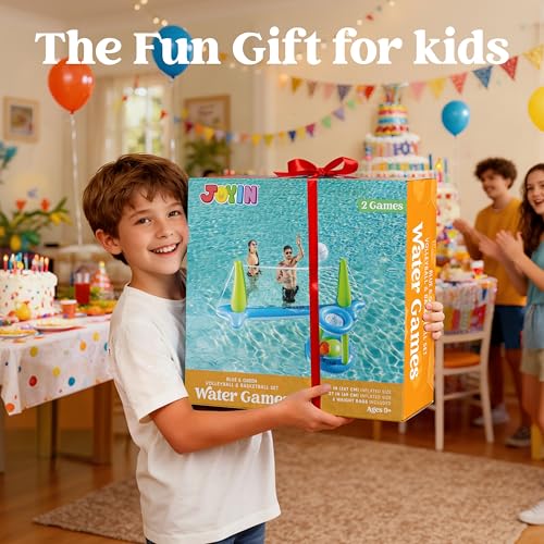 JOYIN Inflatable Volleyball Net & Basketball Hoops Pool Float Set; Balls Included for Kids and Adults, Summer Pool Game, Floaties, Volleyball Court (105”x28”x38”) Basketball (27.6”x23”),Green,Blue - color: Green Blue, size: Large
