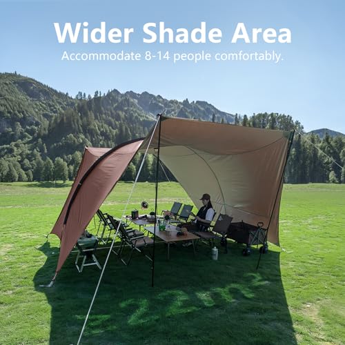 BISINNA Camping Tarp 18x13ft Car Awning Waterproof Hammock Rain Fly Sun Shade Rain Protection Canopy for Outdoor Beach Picnic - color: Brown