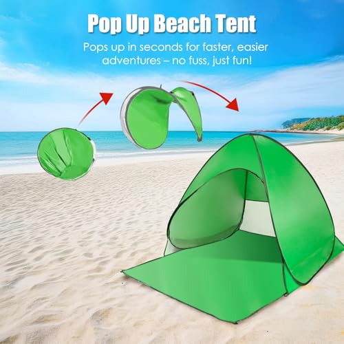 Pop Up Beach Tent, Sun Shelter for 2-3 Person, Sun Shelter with UPF 50+ & Lightweight, Portable Beach Tent Easy Pop Up for Outdoor Camping Fishing - style: Green