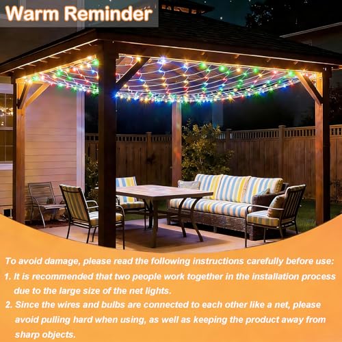 10ft x 10ft Solar Net Lights, 280LED Gazebo Mesh Lights Solar & USB Powered, Waterproof Netting Lights 8 Modes Clear Wire for Bushes Patio Garden Christmas Holiday Party Outdoor Decor (Multicolor) - color: Multicolor, size: 10ftx10ft (Clear Wire)