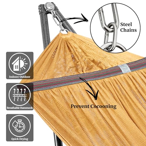 Tranquillo Universal Double Hammock with Stand Included for 2 Persons 600 lbs Capacity Portable Foldable with Case - Indoor, Outdoor, Camping, Yellow - color: 1. Yellow