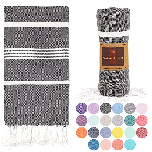 Beach Towel 100% Cotton Turkish Beach Towel Adult 38x70 Inch Pre-washed Absorbent Extra Large|Sand Free Quick Dry BathTowels|Lightweight Blanket|Travel Cruise Camping Spa Gym Towel|Gray Pinstripe - color: Rich Grey