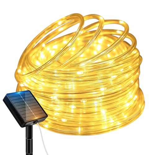 btfarm Solar Rope Lights, 120LED 46FT Solar String Lights Outdoor Waterproof, 8 Lighting Modes Solar Powered Strip Tube Light for Outside Garden Tree Christmas Yard Patio Wedding Decor, Warm White - color: Warm White, size: 1 Pack