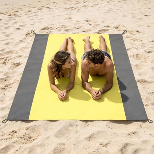 Waterproof Outdoor Mat Sandproof Blanket Lightweight Camping Ground Cover for Family Travel Relaxing Picnic Use 1 Pcs(Yellow Grey) - color: Yellow Grey