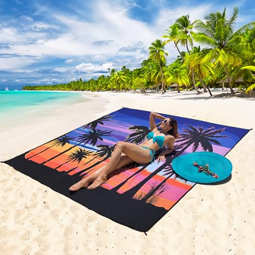 HIHOHO Beach Blanket Waterproof Sandproof Beach Mat 79”x 83” for 1-8 Adults Quick Drying Durable Outdoor Picnic Mat for Beach Festival Travel Camping Hiking (Color Cocotree, 79"×83"(4 Person)) - color: Color Cocotree, size: 6'11" x 6'7"