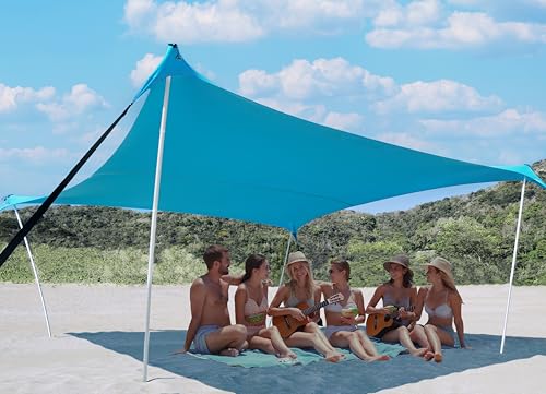 10×10ft UPF50+ Beach Tent Sun Shelter, Windproof Stable Outdoor Pop Up Beach Shade Canopy for Camping, Fishing, Backyard Fun or Picnics, 4 Poles - color: Turquoise, size: 10×10 FT 4 POLES