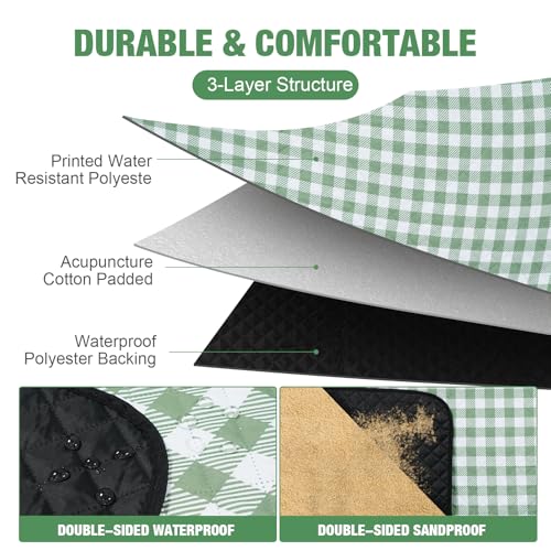 G GOOD GAIN Picnic Blankets Outdoor Extra Large - 80"x80" Portable Waterproof Picnic Blanket, Machine Washable 3-Layer Foldable Park Mat with Sandproof Backing for Grass, Hiking, Travel (Olive Green) - color: Olive Greed