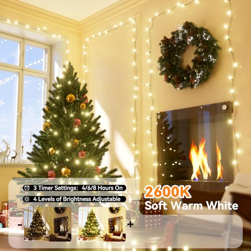 LitHome 66FT 200 LED Color Changing Christmas String Lights Outdoor, 35 Colors 9 Modes Connectable Red White and Blue Lights with Remote, Patriotic Light Plug in Green Wire for Tree 4th of July Decor - color: Green Wire, size: 200LED / 66FT