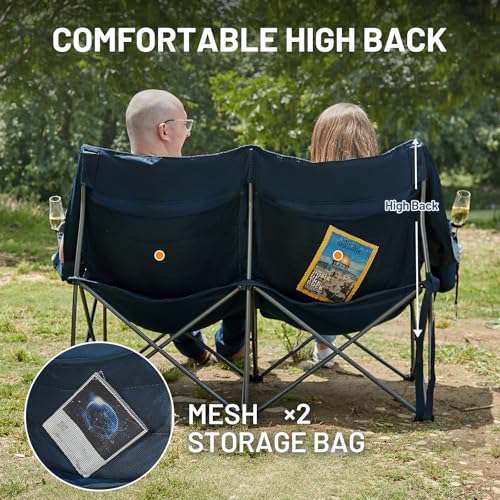 Timber Ridge Double Camping Chair, Heavy Duty Outdoor Folding Camp Couch, Loveseat Camping Chairs Perfect for Campsites, Patio/Lawn, Soccer Games or Other Youth Sports, Supports 600 lbs - color: Loveseat Blue