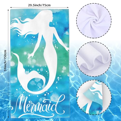 Microfiber Beach Towels,Watercolor Mermaid on Blue Green Sea Water Oversized Absorbent Bath Towels,Soft Quick Dry Thin Camping Towel for Adults Women Men,29.5"×59" - color: Watercolor Mermaid on Blue Green Sea Water