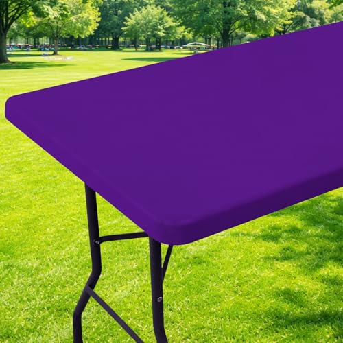 Moosfor Spandex 8 Foot Rectangle Table Cloth, Elastic Fitted Tablecloths for Picnic, Stretch Washable Patio Table Cover for Outdoor, Camping, Banquet and Parties (Purple, 30"x96") - color: Purple, size: 96" x 30" (Rectangular)