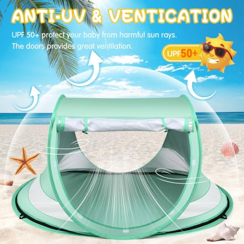 Baby Beach Tent,Large Pop Up Beach Tent Sun Shade for Beach,Portable Baby Travel Tent with Mosquito Net,Indoor Baby Play Tent,UPF 50+ UV Protection Sun Shelters for Infants - style: Green