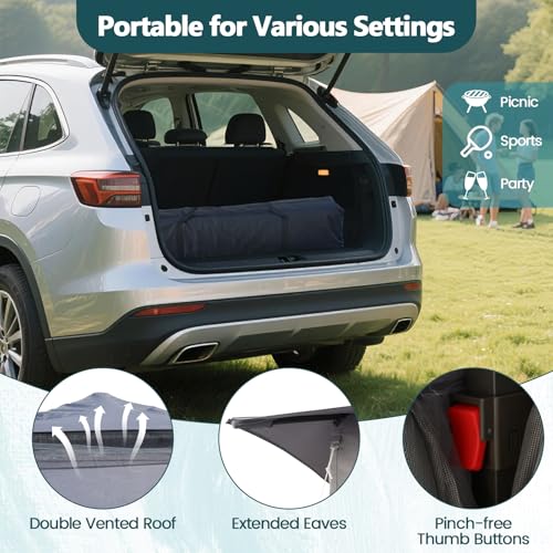 Goplus11 ft × 11 ft Pop up Gazebo, Portable Screen Canopy Shelter w/Mesh Netting Sidewalls, Vented Top, Drainage Holes, Heavy-Duty Height Adjustable Easy Setup Party Tent for Backyard - color: Gray