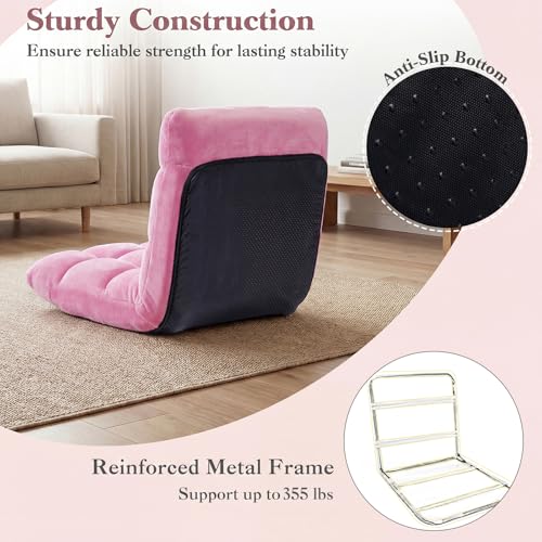 Giantex Folding Floor Chair with Back Support, 14 Adjustable Position, Padded Sleeper Bed, Couch Recliner, Gaming Video Chairs for Adults, Meditation, Living Room (Light Pink) - color: Pink, size: 26"x21"x21"