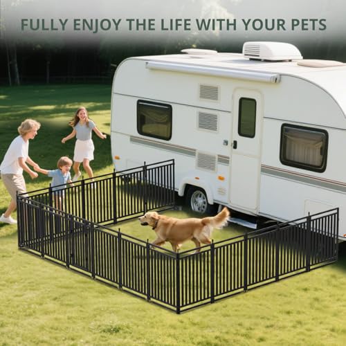 Dog Playpen Metal Dog Fence Outdoor for Yard 32" Height 32 Panels Portable Dog Pen Pet Kennel for RV Camping(Black-Silver) - size: 32" Height, style: 32 Panels
