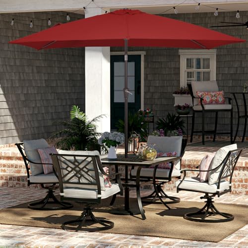 JEAREY 6.5x10 ft Rectangular Patio Umbrellas Rectangle Outdoor Umbrella with Push Button Tilt and Crank, Market Table Umbrella 6 Sturdy Ribs UV Protection for Poolside Garden Backyard Deck, Red - color: Red, size: 6.5x10ft
