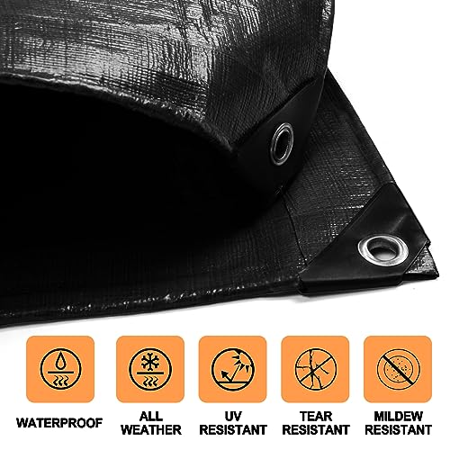 Tarp Heay Duty Waterproof 8x16ft,Black Tarp Cover Plastic Poly Tarpaulin for Outdoor Cover,Emergency Rain,Roof, Pool, Boat,Camping - Multipurpose with 12Mil Thickness - color: Black-12mil, size: 8x16