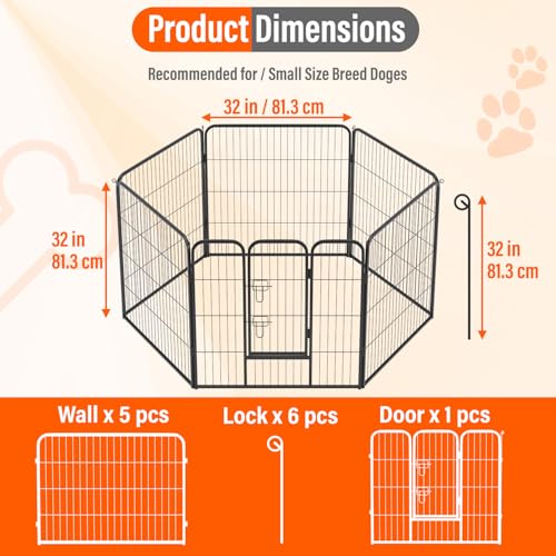 FDW Dog Playpen Dog Pen Dog Kennel 6 Panels 32 Inch Height Indoor Outdoor Folding Metal Portable Puppy Exercise Pen Heavy Duty Dog Fence for Yard Camping,Black - style: 6 Panels