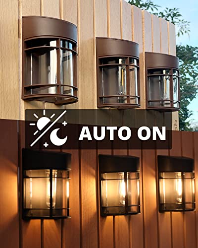 Solar Fence Lights, 8 Pack Deck Light Waterproof Solar Outdoor Lights for Garden Fence Post Backyard Decor, Brown - color: Brown, size: 8 Pack