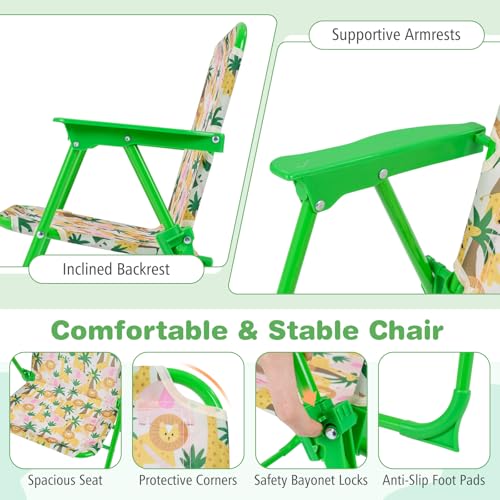 Costzon Kids Picnic Table, Kids Outdoor Table with 2 Folding Chairs, Height Adjustable Umbrella, Portable Children Outdoor Furniture for Patio, Garden, Backyard (Green Forest) - color: Green Forest