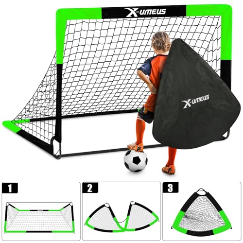Kids Soccer Goals for Backyard Set of 2, 4 x 3 ft/6 x 4 Toddler Soccer Goal Training Equipment with Soccer Ball, Cones, Pop Up Soccer Net for Kids Age 3-5 4-6 6-8 8-12 10-12 Outdoor Games Sports Gifts - color: Green, style: 4' x 3'