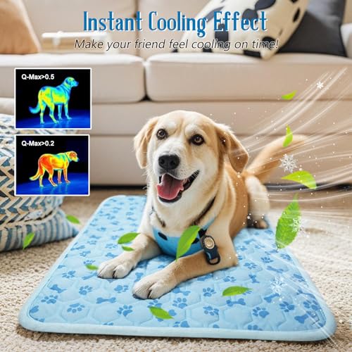 Cooling Mat for Dogs, Q-Max>0.5 Reusable Washable Dog Cooling Pad, Non-Toxic Breathable Pet Cool Blanket, Portable Cooling Bed for Dogs Cats, Indoor Outdoor Summer Heat Relief, No Refrigeration Needed - size: Small