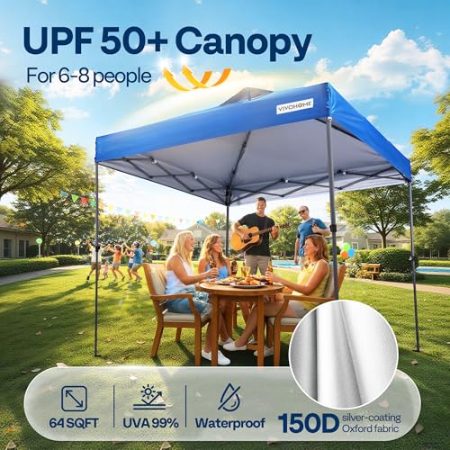 VIVOHOME 8x8ft Pop Up Canopy Tent One Push Setup Outdoor Portable Shelter Tent Heavy Duty with Wheel Carry Bag and 4 Sandbags, Blue - color: Blue, size: 8x8 ft