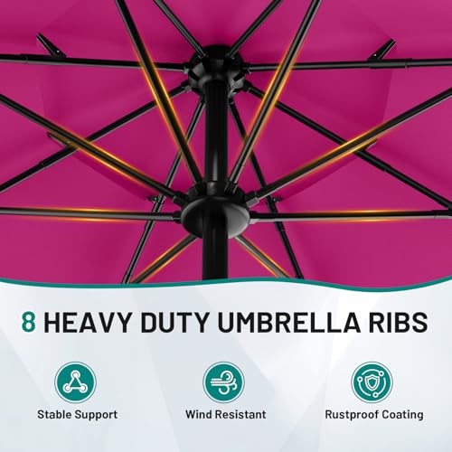 AreShark 9ft 3-Tier Patio Umbrellas, Outdoor Umbrella with 8 Sturdy Ribs UV Protection Windproof, Market Table Umbrella w/Push Button Tilt & Crank for Pool, Porch, Deck, Garden(Rose Pink) - color: Rose Pink