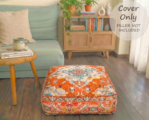 Mandala Life ART Large Yoga Décor Bean Bag Cover Orange Boho Chic Orange Decorative Floor Cushion Moroccan Seating Area Perfect for Living Room, Bedroom, Nursary or Children Room Unstuffed - color: Orange