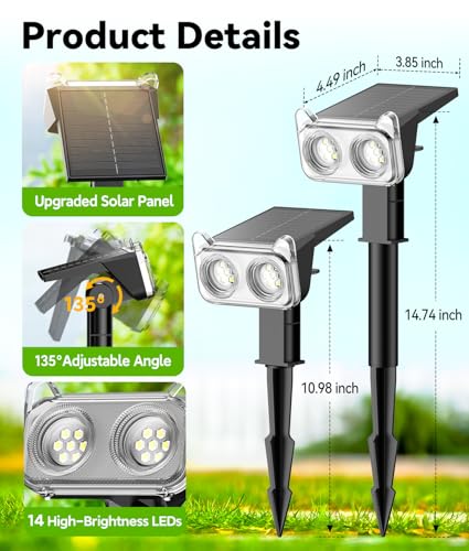 LETMY Solar Lights Outdoor Waterproof IP65, 6 Pack Solar Spot Lights Outdoor With 14 Big LEDs, 2-in-1 Wall Lights & 2 Modes Solar Powered Landscape Spotlights for Garage Pathway Yard Decor Garden Gift - size: 6 PACK