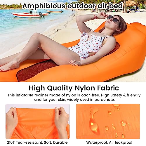 ele ELEOPTION Outdoor Inflatable Camping Couch Waterproof Portable Blow Up Air Sofa Chair Lounger for Backyard Beach Traveling Camping with Compression Sacks (Orange) - color: Orange