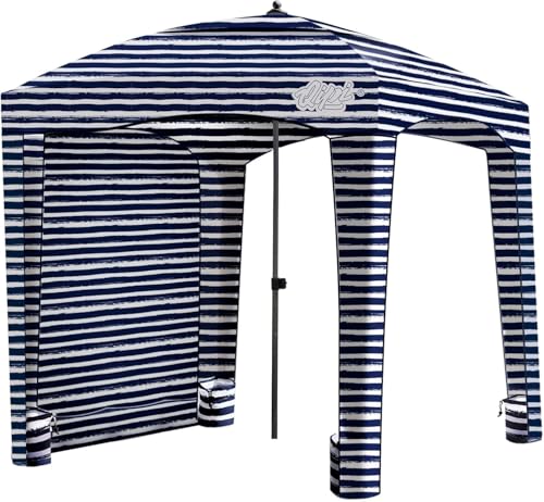 Qipi Beach Cabanas for Sand, Beach Canopy with Sandbags & Side Wall for Family, Easy Set Up Sun Shelter, UPF 50+ UV Protection with Roof Vent - color: 6' x 6' A-Sailor Stripes