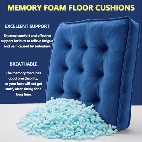 1 MIDDLE ONE Floor Pillow Set of 2, Memory Foam Meditation Cushion, Floor Cushions for Adults Sitting, Large Square Seat Cushions for Yoga, Couch, Sofa, Kids, Living Room, 20x20 Inch (Navy Blue) - color: Navy Blue, size: 20x20 Inch(Pack of 2)