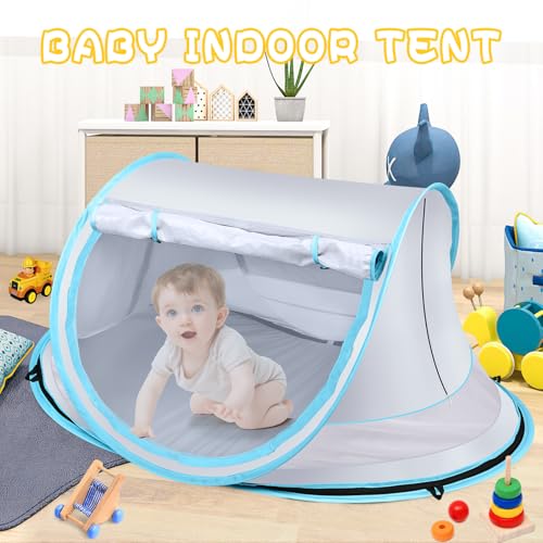 Baby Beach Tent,Large Pop Up Beach Tent Sun Shade for Beach,Portable Baby Travel Tent with Mosquito Net,Indoor Baby Play Tent,UPF 50+ UV Protection Sun Shelters for Infants - style: Gray