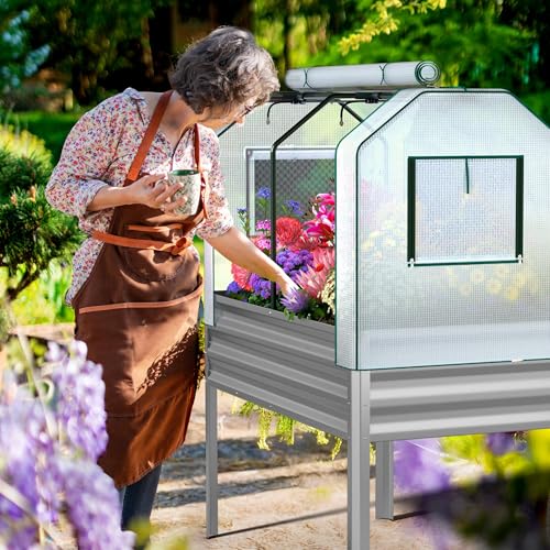 Lineware Galvanized Raised Garden Bed with Self-Watering System, Elevated Planter Boxes Outdoor with Legs and PE Cover for Vegetables and Flowers, Backyard, Patio, Balcony, 48x24x56 in - size: 48x24x56 in