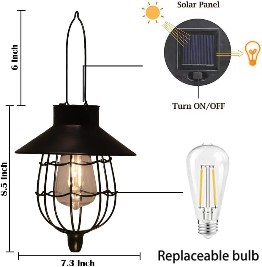YAKii 6 Pack Solar Lantern Hanging Waterproof Outdoor Metal Solar Lamp with Warm White Light Decorate for Yard Garden Pathway Patio Porch (Black) - style: Black-6 pack