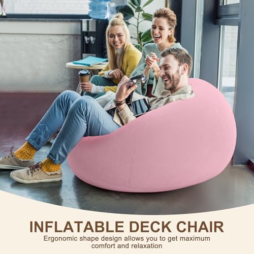 Realspring Inflatable Bean Bag Chairs for Adult Blow up Chairs Lazy Sofa Folding Portable Inflatable Chair for Movie Outdoor Room Bedroom Reading Camping (Pink) - color: Pink
