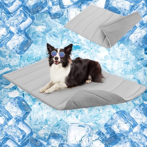 SCENEREAL Dog Cooling Mat for Crate, Thicken Self-Cooling Dog Pad Reversible (Cool & Warm), 48"x28" Pet Cool Bed for M Large XL Dogs,Kennel Sofa Mats Machine Washable, Durable Non-Toxic Gel, Outdoor - color: Grey, size: Large(48" L x 28" W x 1.0" HT)