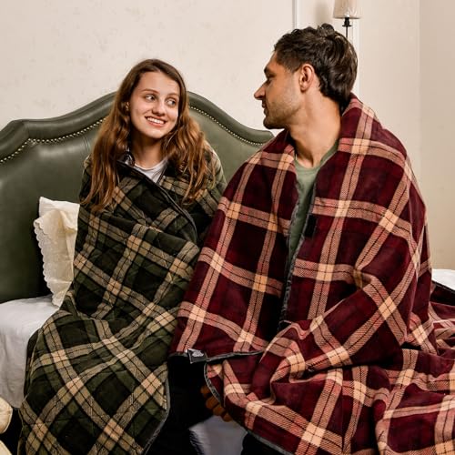 DUKUSEEK Large Outdoor Blanket, Camping Blankets for Cold Weather, Waterproof Windproof Hooded Stadium Blanket 79"x59" Quilted with Extra Thick Fleece, Great for Camping, Picnic, Beach, Car, Dogs - color: Navy Blue Outer With Blue Plaid Fleece