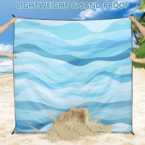 AISPARKY Beach Blanket Waterproof Sandproof Extra Large, Oversized Beach Mat, Quick Drying&Compact&Lightweight, Picnic Blankets Vacation Essentials for Outdoor Beach Camping (79" X 83" (4 Person)) - color: Blue - Ocean Waves, size: 6'11" x 6'7"