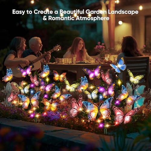 Solar Lights Outdoor Garden Decor: 8 Pack 136 Silk Butterflies with 176 Color-Changing LEDs - Auto On/Off 12H Magical Lighting IP65 Waterproof for Yard Patio Pathway - Unique Gifts for Mom Grandma - size: 8 Pack