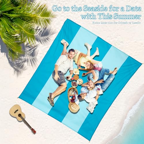 Beach Blanket Waterproof Sandproof 1-7 Adult Oversized 78 '' × 110 '' Lightweight Durable Compact Sand Free Extra Large Beach Mat for Travel Camping Hiking Picnic Blanket - color: 2cyan, size: 78“x110”