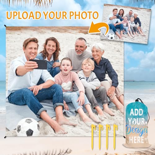 Personalized Beach Blanket Waterproof Sandproof - Custom Picnic Blanket Gift with Text&Photo - Sand Free Beach Mat with Portable Bag, 4 Corner Pockets & Stakes for Family, Beach Holiday,Birthday - color: Color1